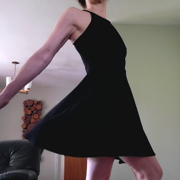 Black Halter Fit & Flare Textured Knee Length Dress - Picture 2 of 9